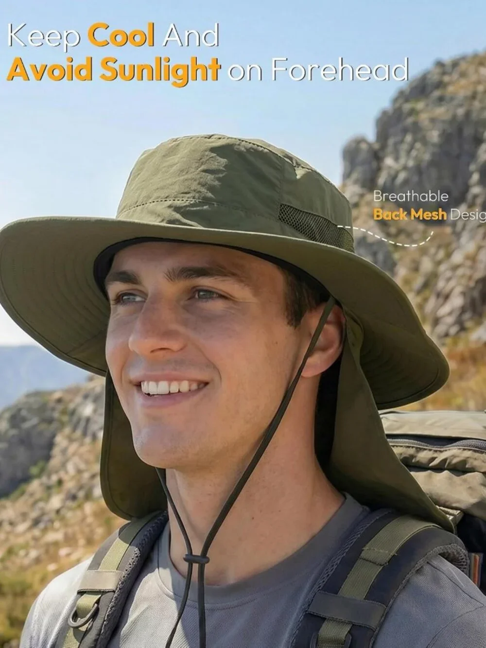 Wide Brim Sun Hat for Men with Neck Flap | UV Protection Fishing & Hiking Hat